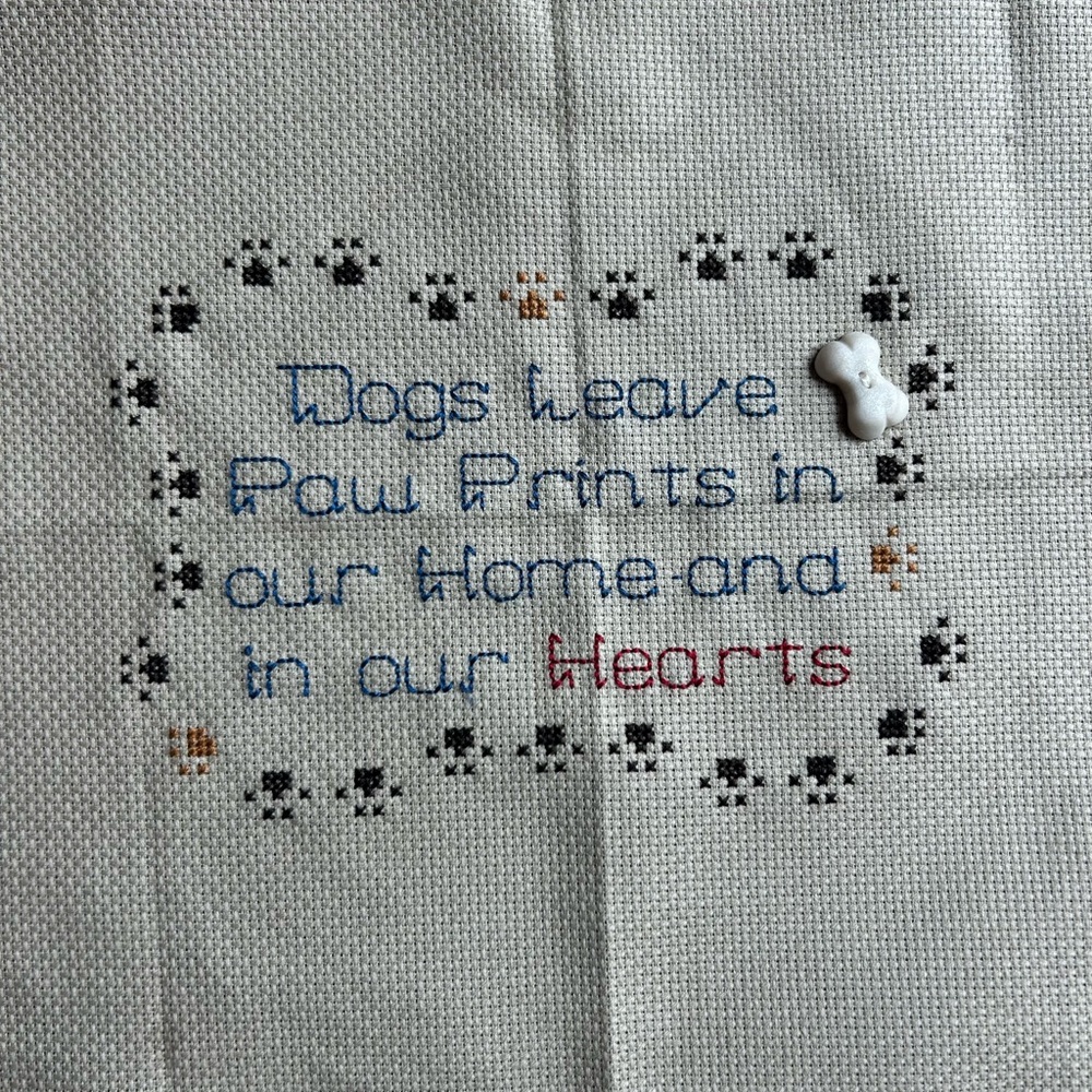 Dog Paw Print Embroidered Cross Stitch Wall Art